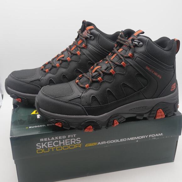 NEW Skechers Outdoor Pine Trail Gotera Hiking Boots Men's 10 Black Leather - Picture 2 of 12